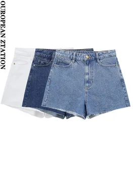 PAILETE Mulheres 2023 moda com bolsos short jeans vintage cintura alta com zíper voar feminino curto calças de mulher