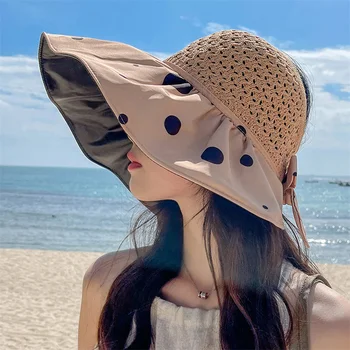 Panamá Chapéu de Palha das Mulheres de Verão Topo Vazio de Proteção UV de Praia, Chapéus de Sol ao ar livre Esportes Balde de Chapéus Respirável Grande Tutano Cap