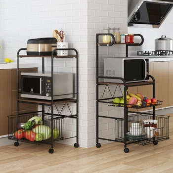 Prateleiras de cozinha no chão, multi-camadas cesta de vegetais de armazenamento, prateleiras de frutas e legumes, forno de microondas prateleira de armazenamento