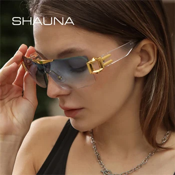 SHAUNA Retro, Um Pedaço Quadrado de Óculos de sol das Mulheres sem aro do Oceano Clara da Lente do inclinação de Óculos Y2K Tendências Homens Luxo de Óculos de Sol