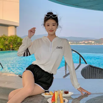 Summer Swimsuit Conjunto de Mulheres coreano Conservador Estudante Bonito Moda Fino Top + Shorts de Duas peças de roupa de Banho 2023 Tendência