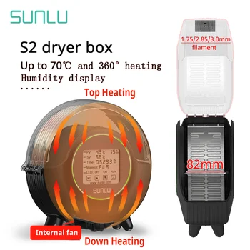 SUNLU S2 Secador de Caixa 3D Filamento Secador de Caixa de 82mm MAX70℃ 360° Aquecimento Umidade DIODO de emissor de luz da Tela de Toque Configuração de Tempo