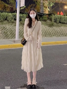 Vestidos de Mulheres Temperamento Feminino Moda Harajuku Outono para Dentro Chique Estudante de Mauricinho Estilo Doce Todos-correspondem a Uma linha de Vestidos Mujer