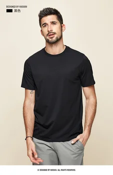 W3883 -Confortável modal de algodão de manga curta t-shirt dos homens de ajuste fino de cor sólida em torno do pescoço elástico assentamento camisa