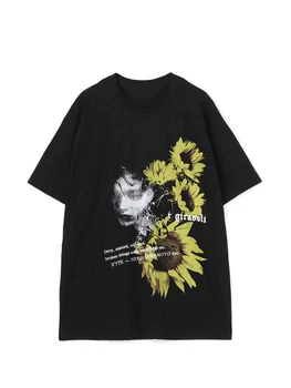 Y3 Escuro Estilo De Flor De Manga Curta T-Shirt Yohji Yamamoto Y-3 T-Shirts, Tops S'Yte Solta O Pescoço De Tamanho Grande Tees Em Camisa De Roupas