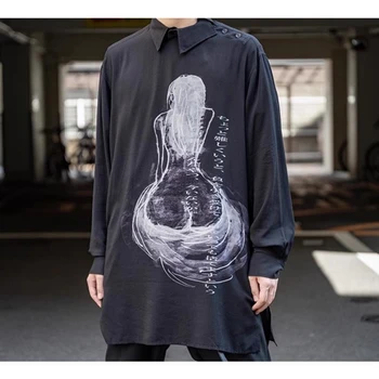 Yohji Yamamoto, Homens E Mulheres, Casal Camisa De Cabelos Longos Mulher De Volta Sombra De Impressão Ombro Fivela Top Casual