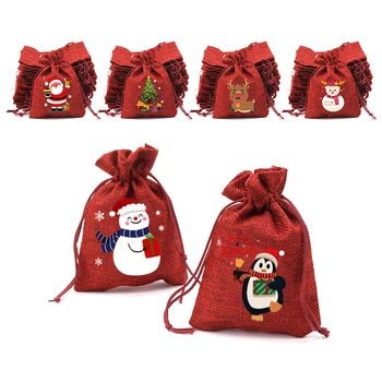 10pcs Feliz Natal Sacos de Veludo Vermelho Cordão Bolsa de Doces Saco de presentes Favor Boutique de Jóias de Embalagem Sacos de