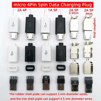 10PCS/LOT Micro USB 4Pin 5em conector Macho plug Preto/Branco soldagem de Dados OTG interface de linha de DIY cabo de dados acessórios