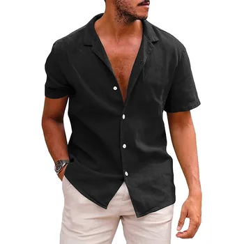 2023 dos Homens Novos Roupa de Manga Longa Camisa Respirável Cor Sólida Casual Básica de Algodão Camisa de Linho Tops de Cânhamo Shirt para Homens