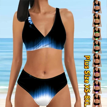 2023 Mulheres Novo Design Impressão De Banho De Duas Peças De Conjunto De Roupa De Praia De Terno De Nadar Vintage Maiô Verão Cintura Alta Swimsuit Bikini