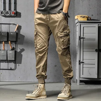 2023 Novo Algodão Multi-Bolsos de Calças Cargo dos Homens Slim Fit Corredores de Streetwear Casual Calças de Cintura Elástica de Qualidade Pantalones