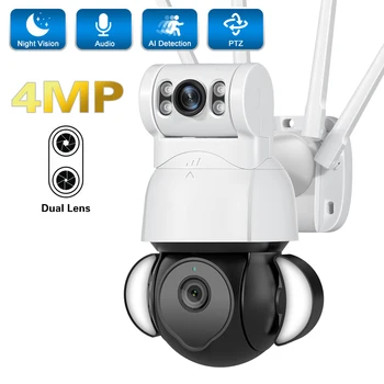 4MP WIF IP Câmera Dupla-Lente Smart Projector Humanos Detectar Cores de Visão Noturna ao ar livre de CCTV wi-Fi de Vigilância por Vídeo Câmeras PTZ