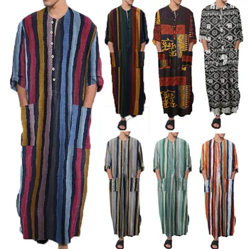 A primavera e o Verão, Novo Oriente Médio Roupas de manga comprida, Uma peça Árabe Distribuído Impresso homens Muçulmanos roupas