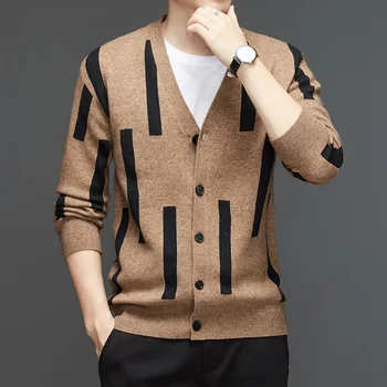 Alto Grau De 2023 Nova Marca de Designer de Moda Malha Gráfico coreano Simples Casaquinho para Homens Camisola Casual Coats Jaqueta de Mens Vestuário