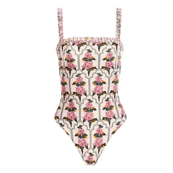 Alças duplas de Renda Beachwear 2023 Moda Mulher moda praia Verão com a Impressão de Flor Biquínis de Banho Maiô de Férias Sexy / Novo