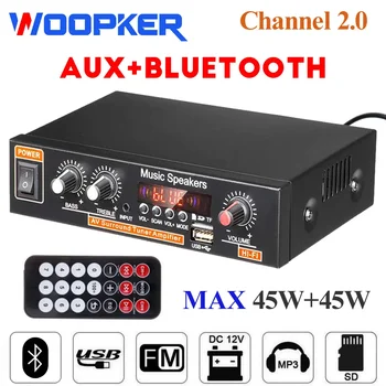 Amplificador de áudio 45Wx2 Canal Digital 2.0 para Casa de Carro Poderoso Bluetooth Estéreo Hifi Subwoof AMP Suporte USB TF FM AUX