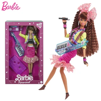 Barbie Original Retrocesso de 80 Edição Boneca Noite Em Festa a Olhar Com Jaqueta Saia de Brinquedos para Meninas com Acessórios Stand