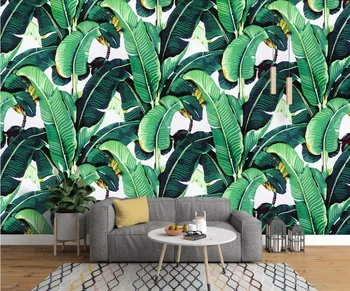 Beibehang papel de parede Personalizado Europeia retro pintados à mão floresta planta de folha de bananeira de jardim mural de TV na parede do fundo 3d papel de parede