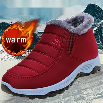 Botas femininas Unisex Sapatos de Inverno Mulheres Impermeável Botas de Neve Feminino Deslizar Sobre Calçados de Pelúcia Calçado Homens do Tornozelo Botas