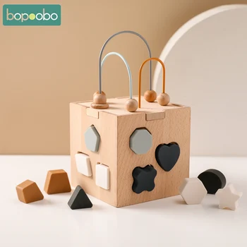 Crianças Montessori Intelectual Brinquedo de Madeira livre de BPA Silicone Forma Geométrica Blocos Quebra-cabeça, Brinquedos do Bebê de Pelúcia Jogo, Brinquedo de Madeira