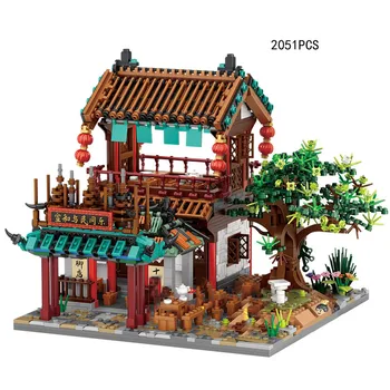Criativo Chinatown Restaurante Mini Bloco Da China Cidade Street View Taberna De Construção Da Arquitetura De Tijolo Figuras Coleção De Brinquedos Presentes