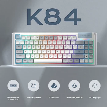 Dustsilver K84-de-Rosa Mechanical Gaming Keyboard 84 Mudar de Cor Marrom com Fios Mistos Retroiluminado Keyborad para o Jogo de PC Portátil