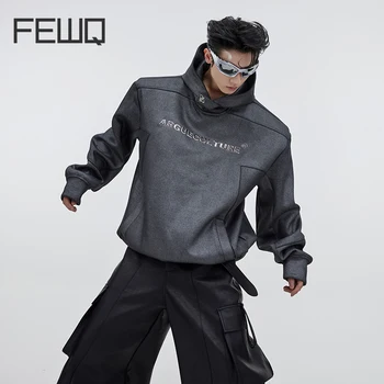 FEWQ Camisa com Capuz Tendência dos Homens Almofada de Ombro Sweatshirs Metal a Impressão de Nicho Design Minimalista Solta Superior 2023 Roupa Nova 9C1975