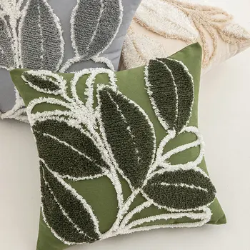 Folha Tufados Travesseiro Capa de Almofada Para a Home do Sofá da Sala Decoração INS Nórdicos Folhas Verdes Bordados feitos à mão Fronha Dropship