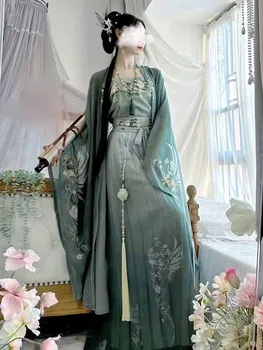 Hanfu Vestido de Mulher Chinês Tradicional Vintage Hanfu Feminino Halloween Traje Cosplay Impresso Hanfu Verde 3pcs Conjuntos Mais Tamanho XL