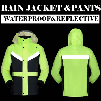 Hi viz de tráfego rodoviário jaqueta e calças de divisão capa de chuva com fitas reflexivas roupa de chuva vestuário impermeável jaqueta & calças M-3XL frete grátis