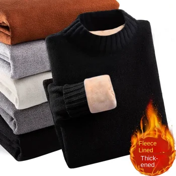 Homens Camisola Mais de Lã de Espessamento de Meia gola Leggings Outono Inverno de roupa interior Térmica Superior de Malha Camisola de Mens Roupas