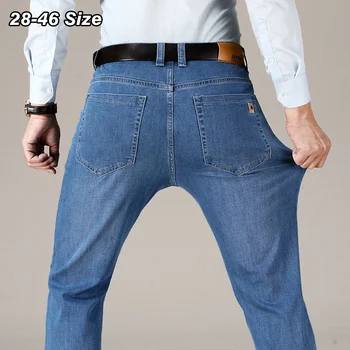 Homens Reta Jeans Plus Size 42 44 46 Primavera, Outono de Negócios Clássico de Algodão Elasticidade Calça Casual, de Jeans, Calças de Roupas