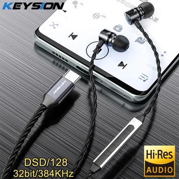 KEYSION USB-C hi-fi Fones de ouvido DSD128 Fones de ouvido Banhado a Dinâmica Earbud de 32 bits 384KHz Hi-Res Tipo de DAC C Fone de ouvido para o iPhone Pro 15