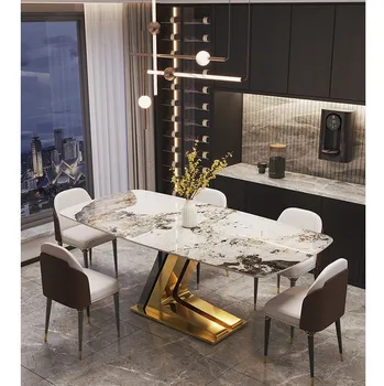 Luz de luxo, mesa de jantar de mármore e cadeiras de combinação de família simples redonda sala de jantar mesa de jantar