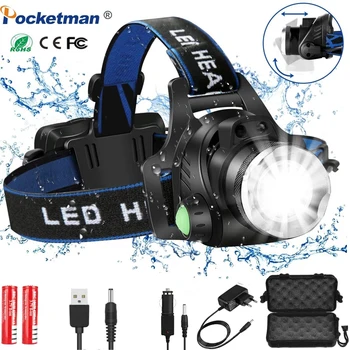 Mais Poderoso Farol de Led L2/T6 Zoomable Farol Lanterna de Cabeça de Cabeça de lâmpada por 18650 bateria para Pesca Caça Lâmpada LED