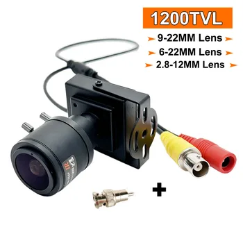 Metal Micro 1200TVL Mini Câmara de Vídeo Analógica 2.8-12/9-22/6-22mm Varifocal Djustable Lente Para a Câmera do CCTV da Segurança de Carro Ultrapassagem