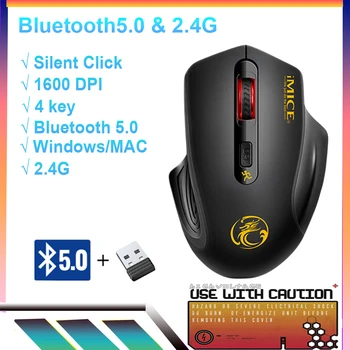 Mouse sem fio Bluetooth 5.1 Ergonômico 1600 DPI 4 Tecla de desactivação do som Para Computador MacBook Laptop Tablet PC 2.4 G sem Fio Ratos