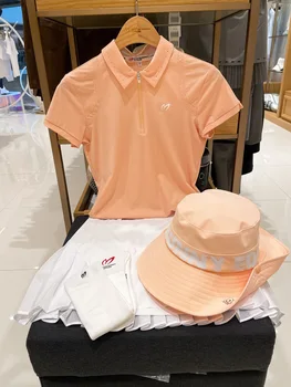 Mulheres em Camisas do Golfe 2023 Verão Zip Metade Mangas Curtas Slim Fit T-Shirts Desportivas Rápido-seca Trecho Polo-shirt da Moda Golf Tops