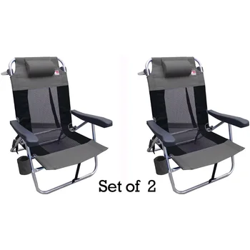 Multi-Posição Plana Dobrável Malha Ultraleve Cadeira De Praia (2-Pack) - Cinza Acampamento Ao Ar Livre Mobília Do Pátio