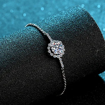 Novo 1CT Quilate D Cor Molhado de Girassol Pulseira de Diamante de Corte de Grau Espumante Mulheres de Jóias de Luxo Pulseira