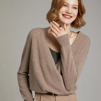 Outono e inverno novo casaquinho de malha camisola de mulher solta manga longa coreano suéter de cashmere sem botão jaqueta mulheres