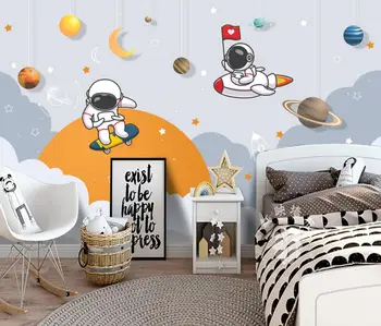 Personalizados em 3D Cartoon Cosmonauta Mural de Parede para Quarto de criança decoração de PLANO de Fundo, papéis de parede decoração da casa, Pintura de Parede
