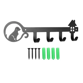 Porta chaves de Parede Decorativo com Chave 4 Ganchos Projetado Exclusivamente Chave de um Rack com um Bonito Cão e da Casa (Preto)
