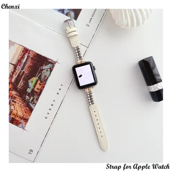 Pulseira de couro para Apple faixa de relógio de mulheres de aço bracelete do grânulo da cadeia de iwatch87654321SE Ultra38 40 41 42 44 45 49 milímetros fashionmen de pulso