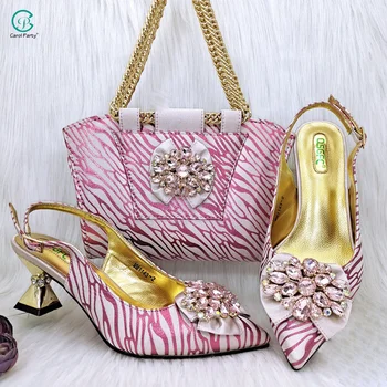QSGFC 2023 Novo Nigéria Populares Cor-de-Rosa Diamante Corrente de Metal Saco Confortável Para o Desgaste da Moda Banquete de Sapatos de Senhoras