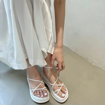 Sandálias de Mulheres de Verão de pés Quadrados de Cinta de Tornozelo Plataforma de Cunhas de Senhoras Sapatos Casuais de Não-deslizamento de Roma Gladiador Feminino Sandália Sapato de Mulher