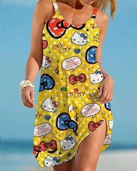 Sexy de Hello Kitty dos desenhos animados tendência de férias de estilo de impressão 3D vestido apertado moda das mulheres de mini vestido de colete de venda quente
