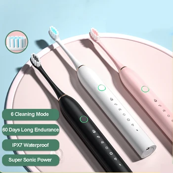 Sonic Escova de dentes Elétrica Adultos Temporizador de Branqueamento de Dentes Escova de 6 Modo de USB Recarregável Escovas de Dente Cabeças de Substituição de Escovas de dentes