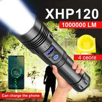 Super XHP120 Potente Lanterna Led XHP90 de Alta Potência de Luz da Tocha Recarregável Tática Lanterna 18650 Usb Lâmpada de Acampamento