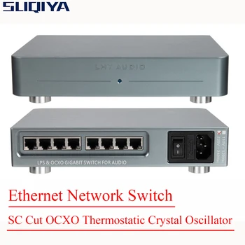 SUQIYA-8 Bits Gigabit APARELHAGEM hi-fi Áudio Switch Ethernet Linear Fonte de Alimentação de DC SC Corte OCXO de Temperatura Constante Oscilador de Cristal
